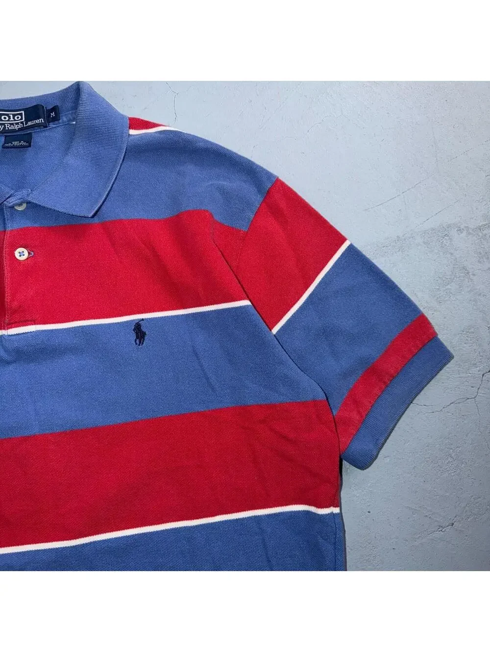 Vintage Polo Ralph Lauren Pique Colorblack Stripe Polo Shirt Mens Medium Striped